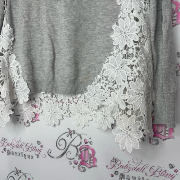 Chelsea 28 top cashmere lace floral white detail grey soft long sleeve sweater - Picture 12 of 13